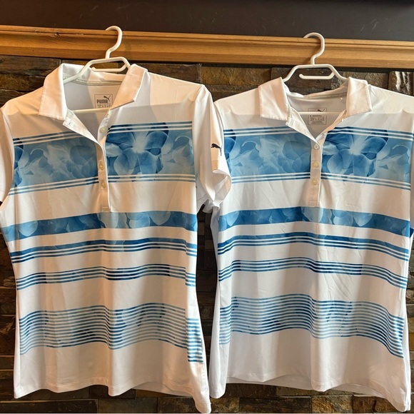 Puma White and Blue Striped Polo Golf Shirts - Picture 2 of 5